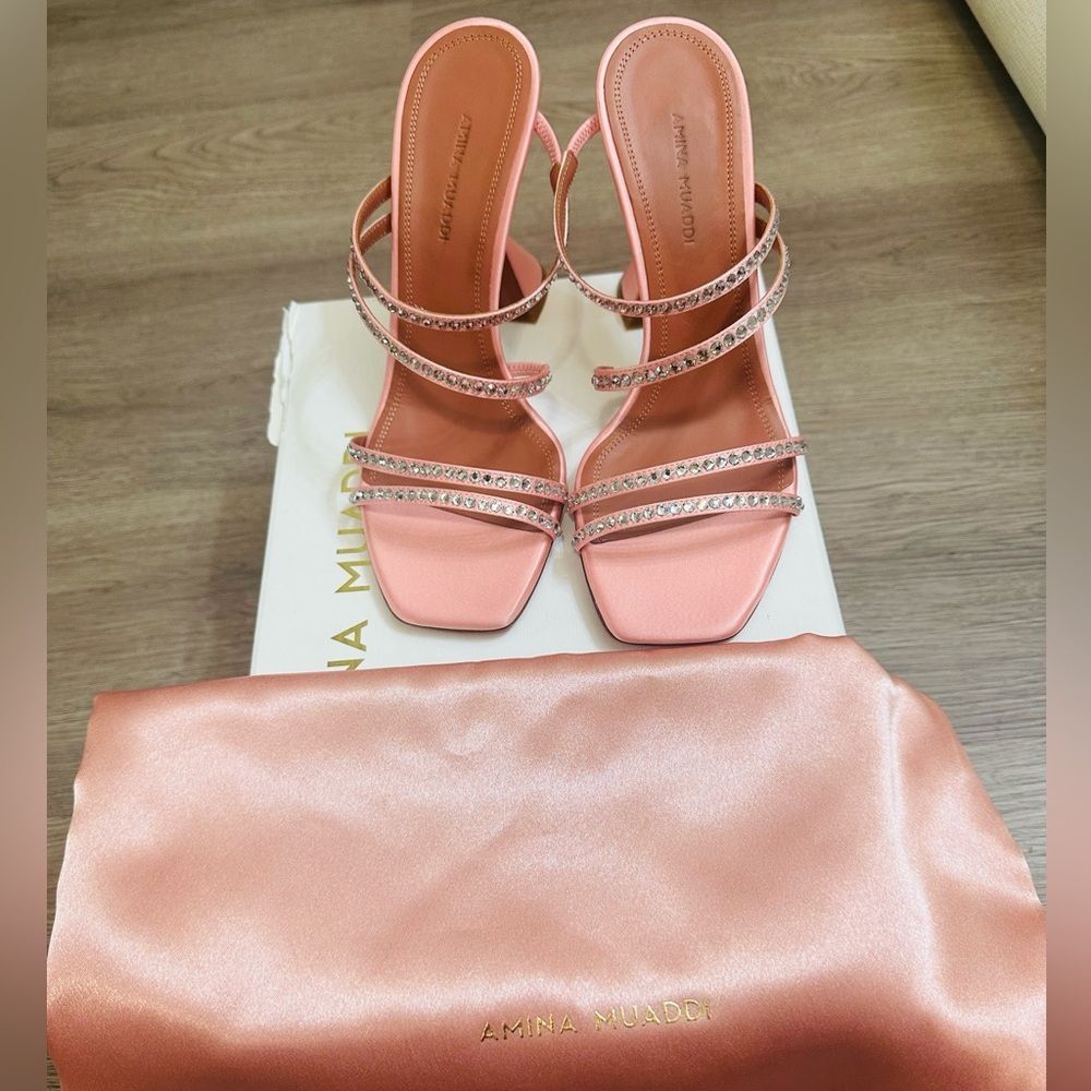 AMINA MUADDI Satin Naima Sandals 95 - Pink - Size 36.5